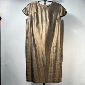 ST.JOHN Bronze Wool/Silk Cap Sleeve Shift Dress Women's 4